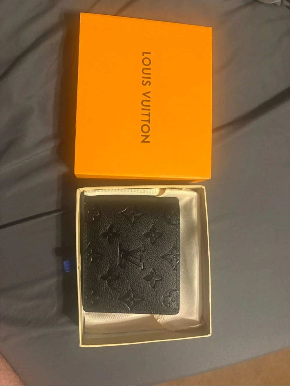 Louis Vuitton Black Embossed Monogram Bi-Fold Card Holder